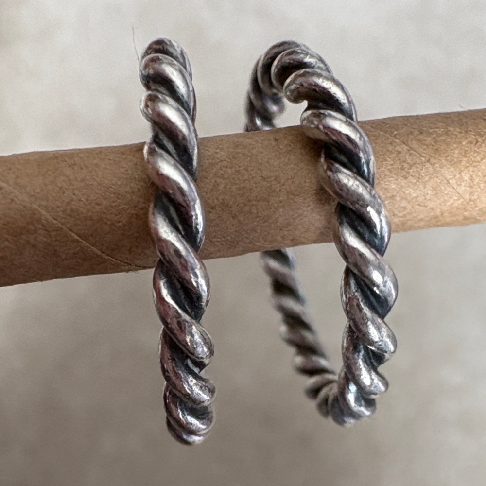 Vintage Pandora Pair of Sterling Silver Twisted Stacking Rings Sz 8